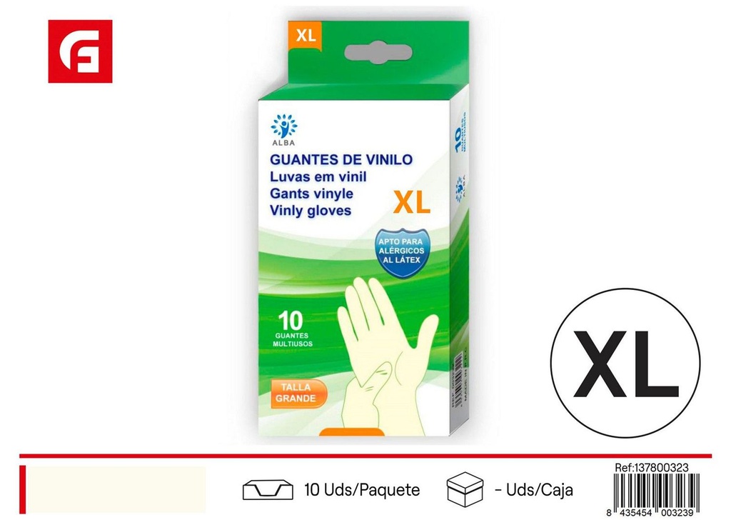 Guantes de vinilo sin polvo XL - Accesorios de limpieza