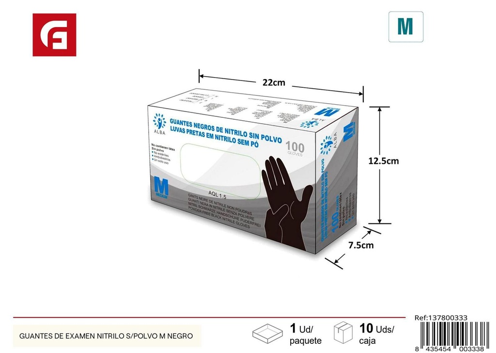 Guantes de examen nitrilo negros S - Accesorios de limpieza