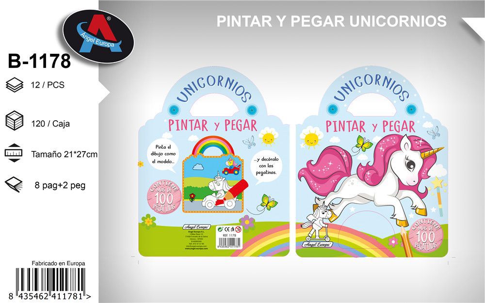 Libro de pintar y pegar unicornios - Material escolar