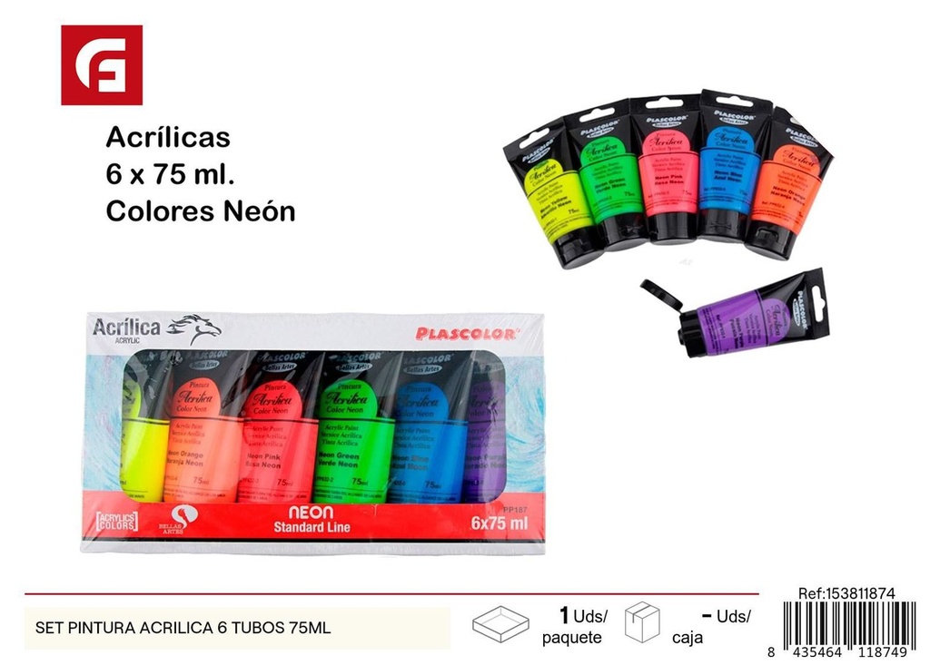 Set de pintura acrílica 6 tubos 75 ml - Material escolar