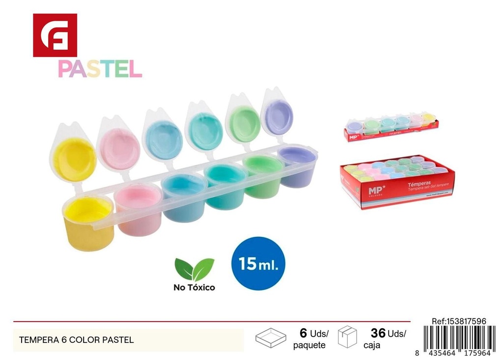 Tempera 6 colores pastel - Material escolar