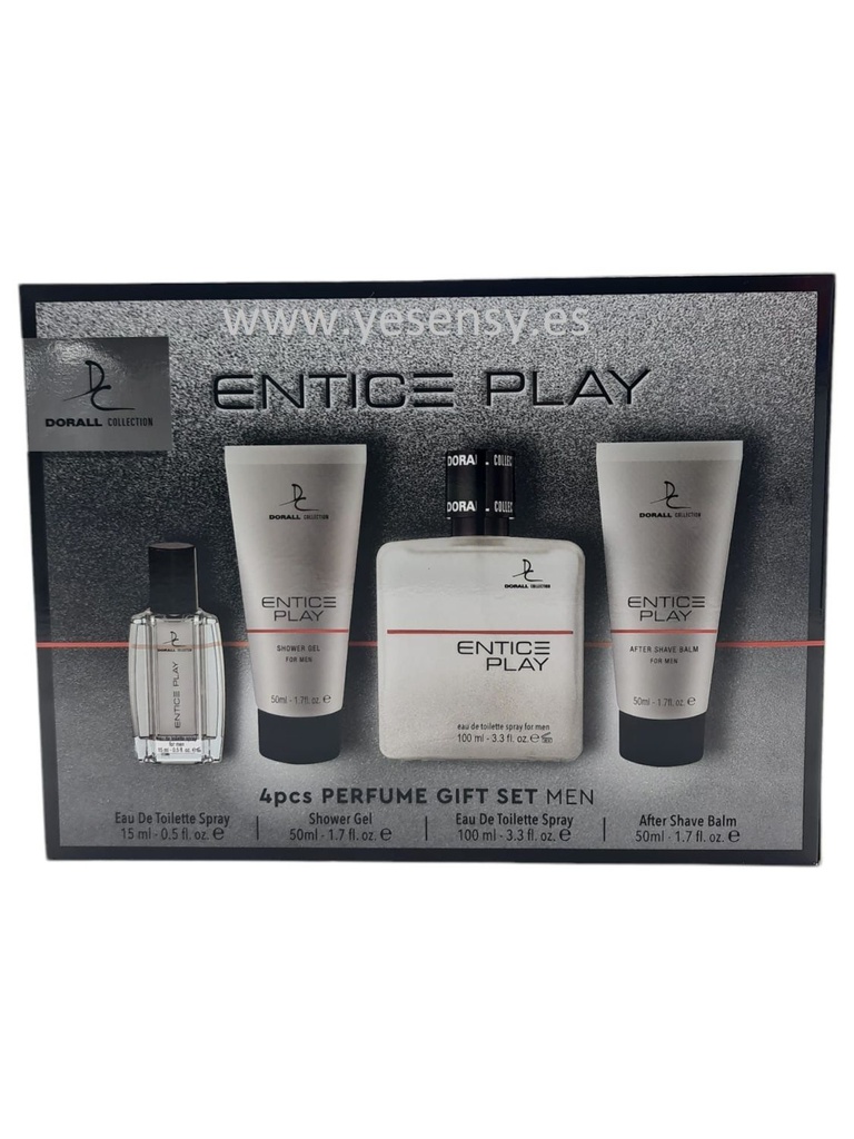 Set Entice Play Eau 100ml+Gel+Crema+Mini Dorall fragancia completa