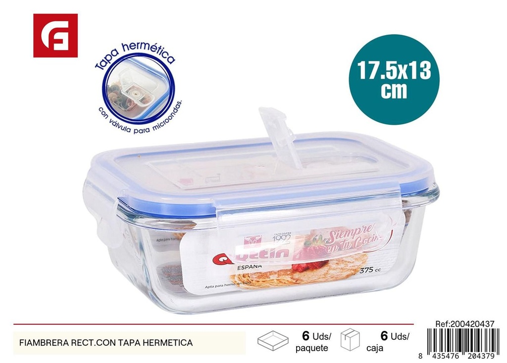 Fiambrera rectangular con tapa hermética para alimentos