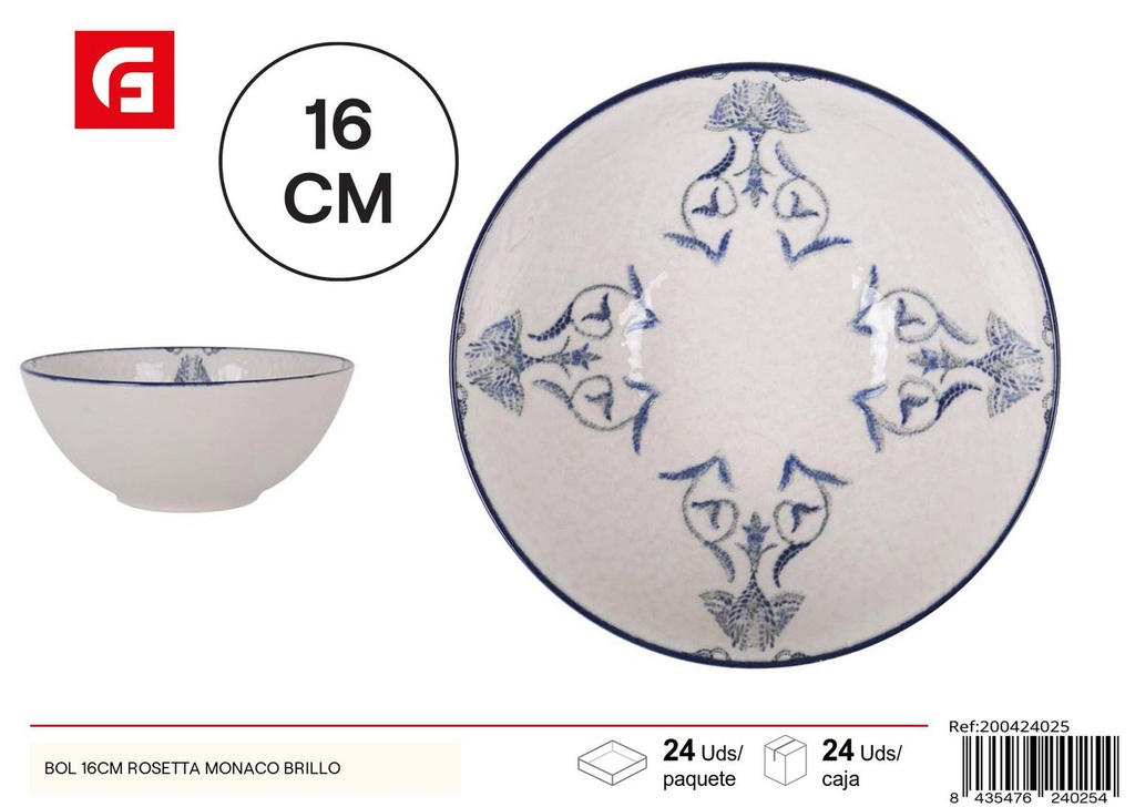 Bol 16cm Rosetta Mónaco brillo - Vajilla decorativa