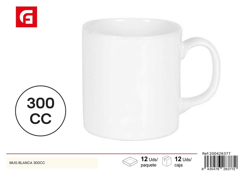 Mug blanca de vidrio 300 cc - Taza y utensilios de cocina