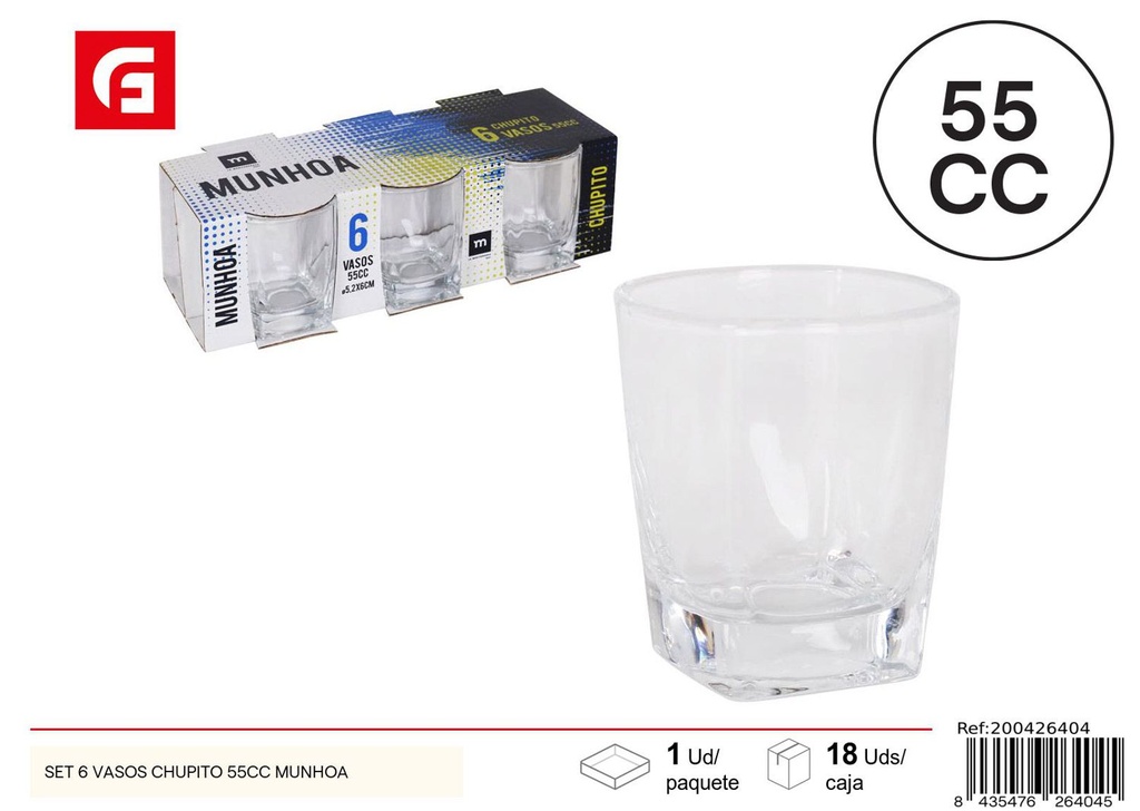 Set de 6 vasos chupito 55cc - Vajilla de cristal