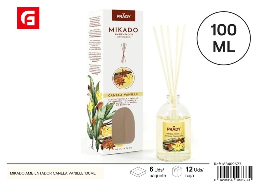 Ambientador mikado de canela y vainilla 100 ml - Ambientadores y velas