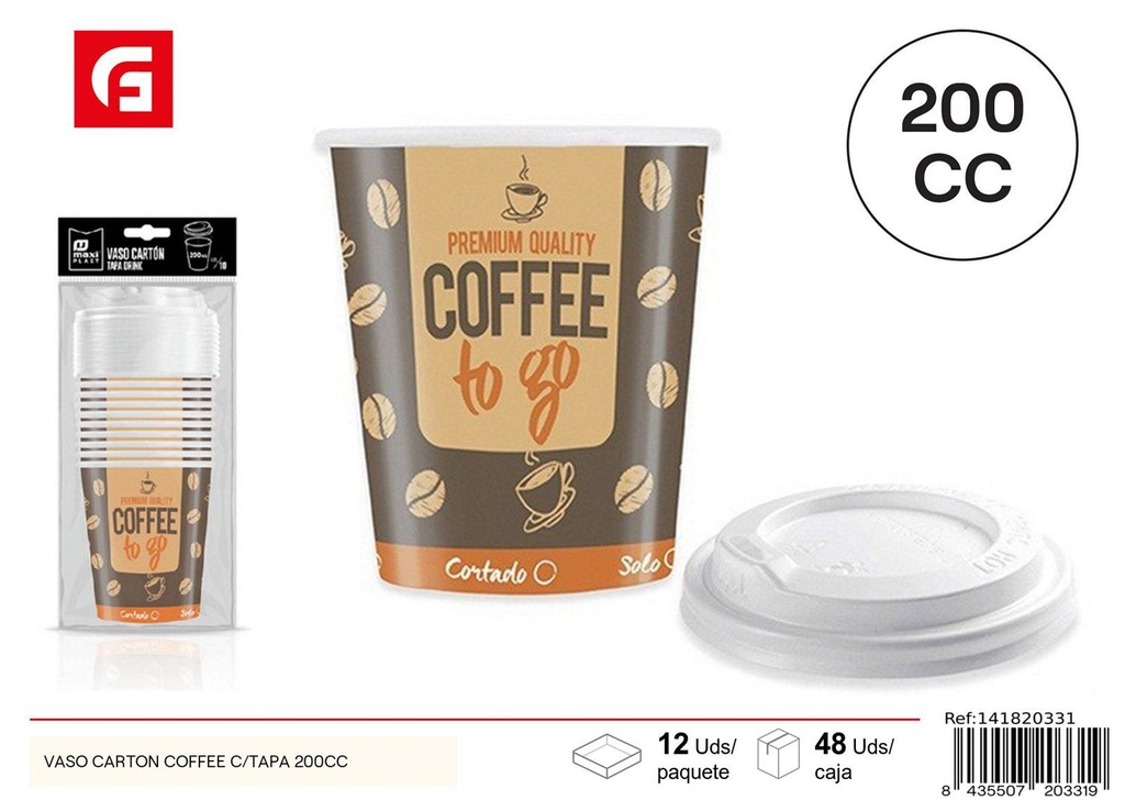 Vasos de cartón para café con tapa 200cc 10 unidades