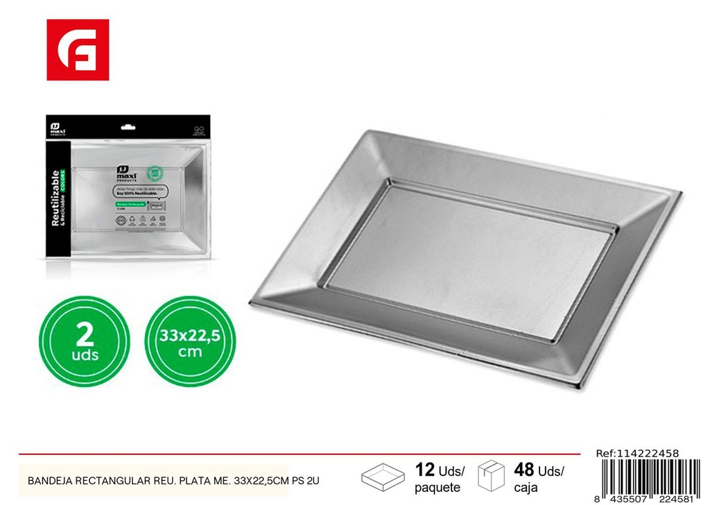 Bandeja rectangular reutilizable plata 33x22.5cm - Artículos navideños