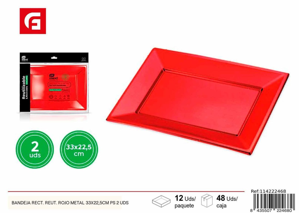 Bandeja rectangular reutilizable roja 33x22.5cm - Artículos navideños