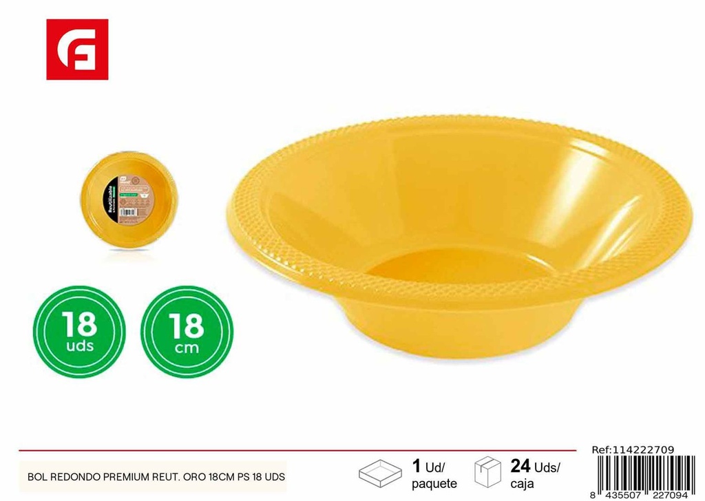 Bol redondo premium reutilizable dorado 18 cm - Utensilios de cocina