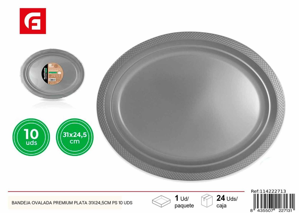 Bandeja ovalada premium plata 31x24,5cm PS 10 uds - Elegancia en la mesa