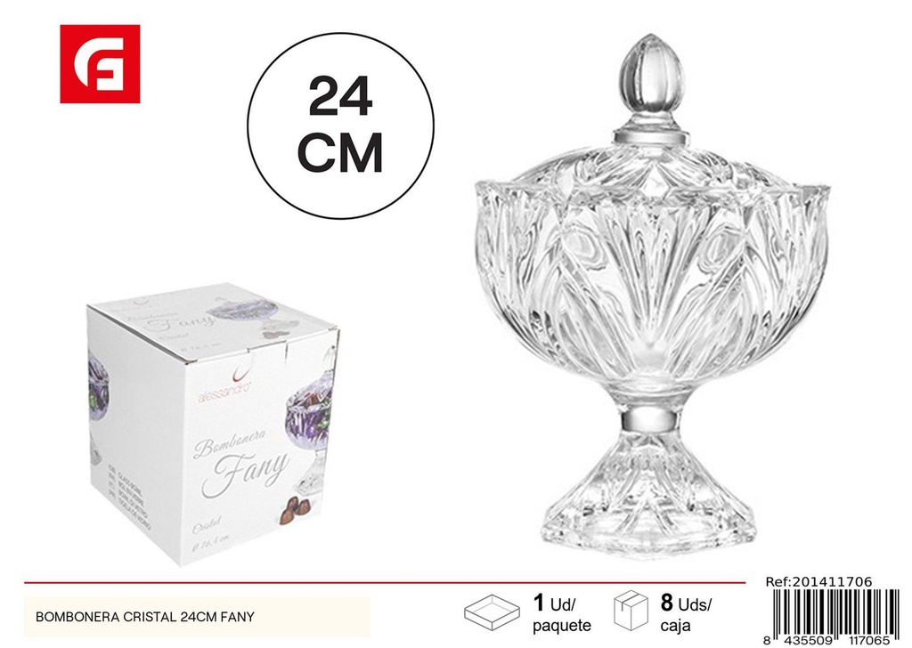 Bombonera de cristal 24 cm Fany - Vidrio y cerámica, contenedor para dulces