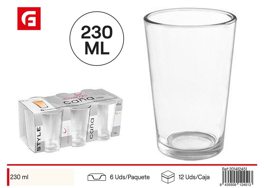 Vasos de caña lisa 230ml 6 pack - Envases de vidrio 