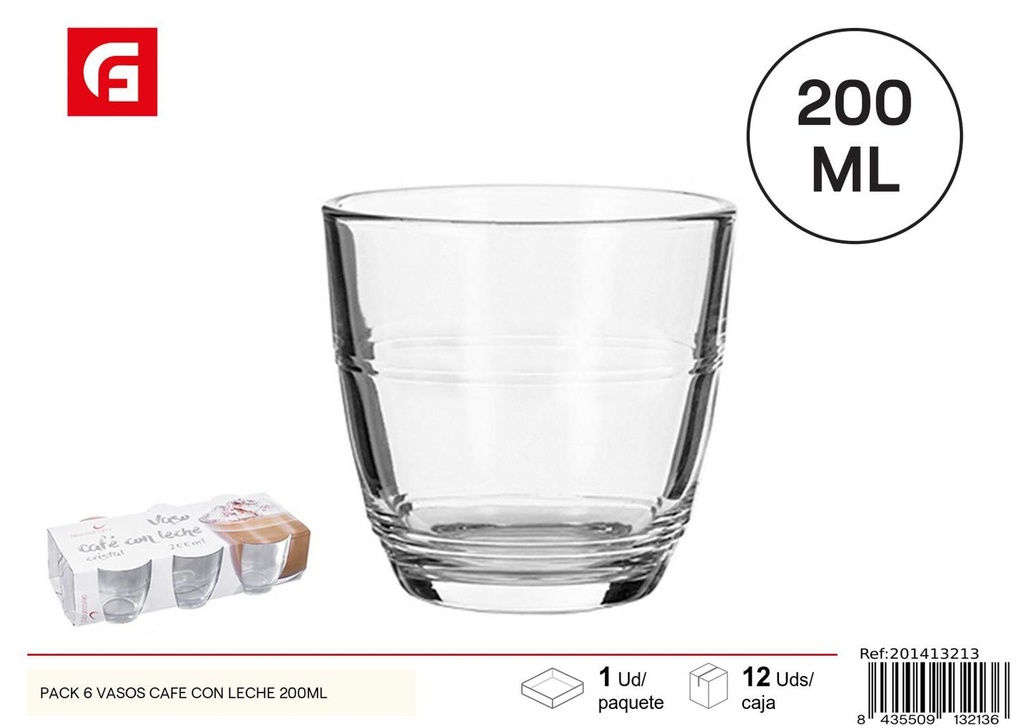 Vasos de café con leche 200 ml pack 6 - Cristalería