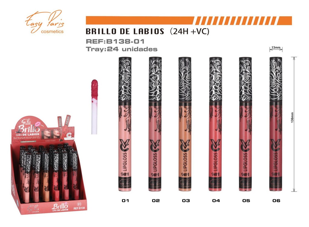 Brillo de labios 24H con vitamina C 24 unidades - Maquillaje labial