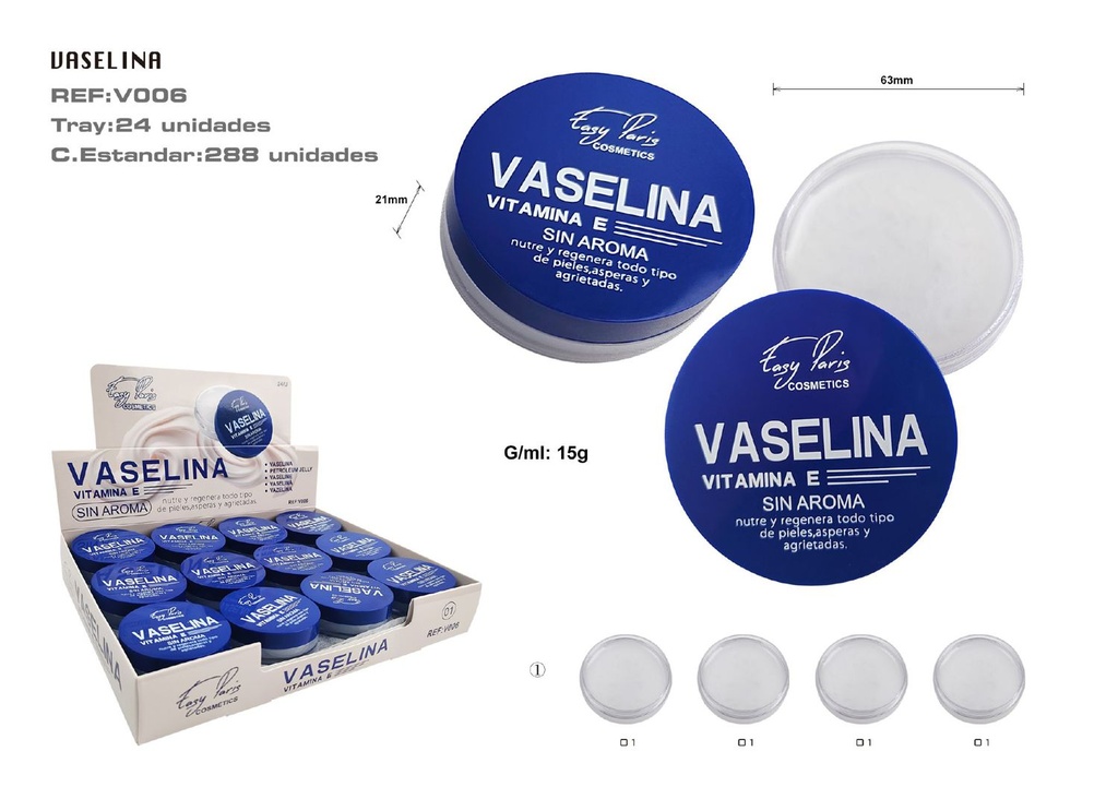 Vaselina + vitamina E sin aroma 15g 24/u - Protección labial