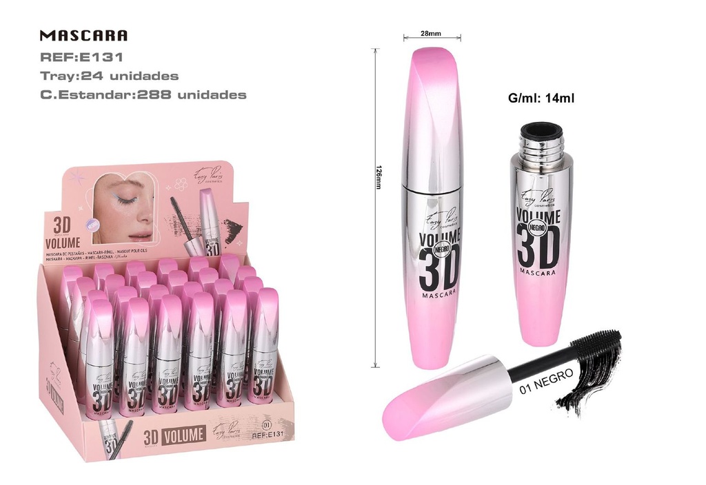 Máscara 3D Volumen WaterProof 24/U - Cosméticos