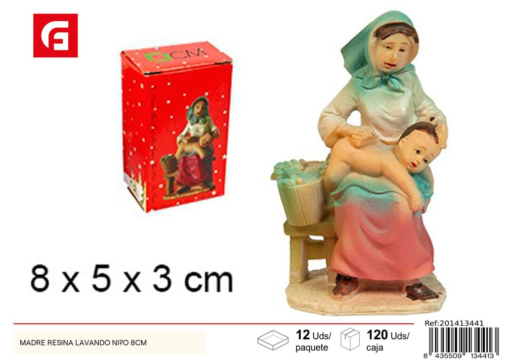 Figura de madre resina lavando niño 8cm - Decoración navideña