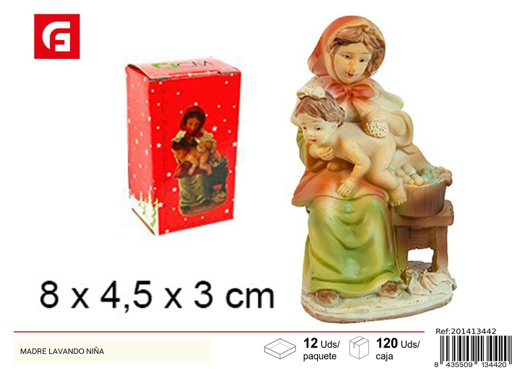 Figura de madre lavando niña en resina - Decoración navideña