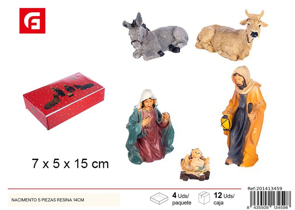 Nacimiento 5 piezas resina 14cm - Figuras de Belén