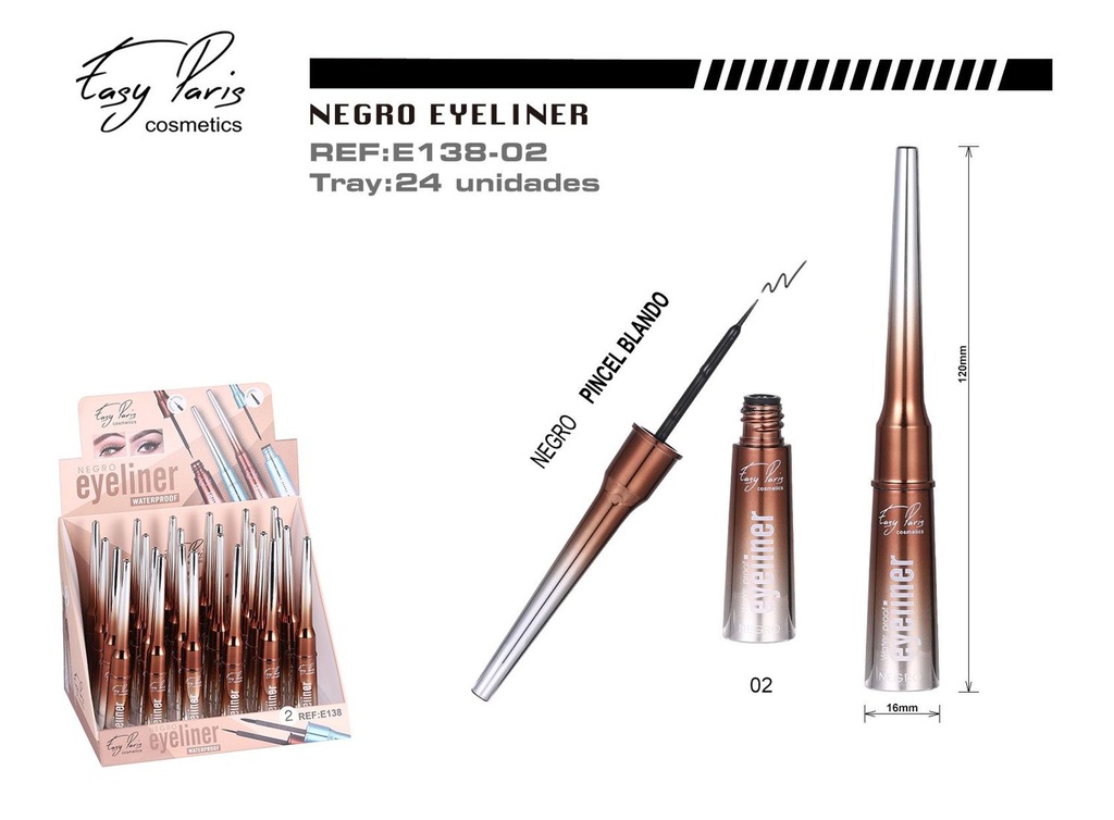 Eyeliner líquido negro con pincel blando - 24 unidades