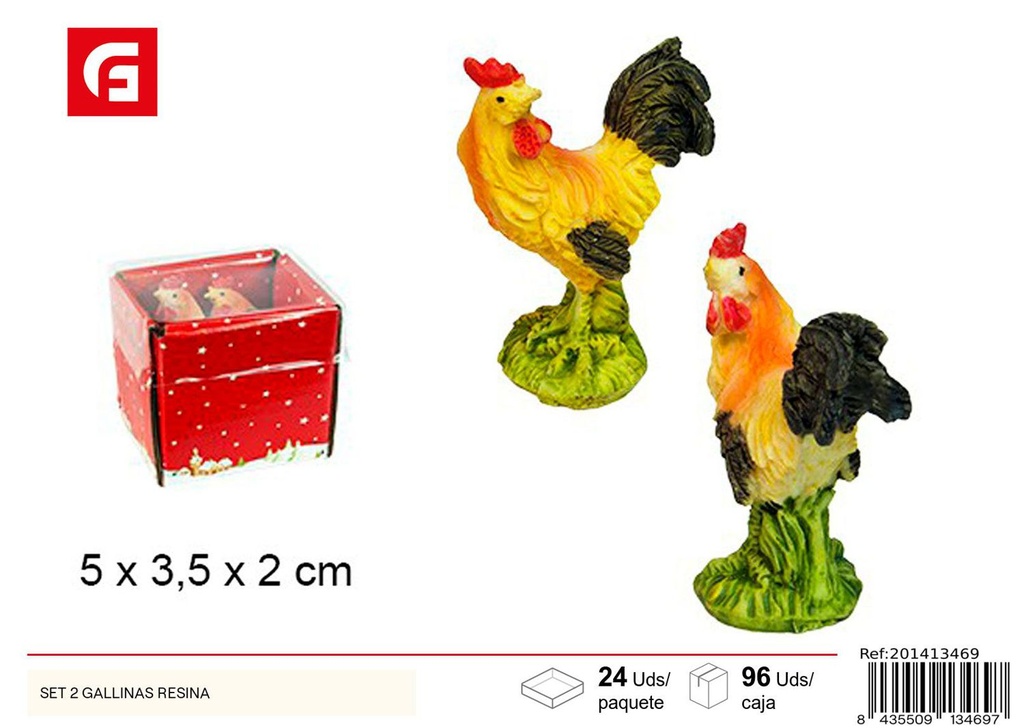 Set de 2 gallinas de resina - Figuras de belén