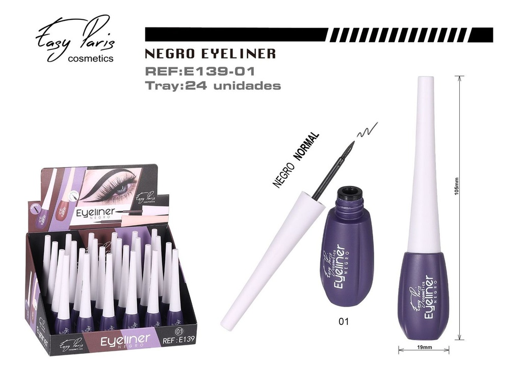 Eyeliner líquido negro con pincel blando - 24 unidades