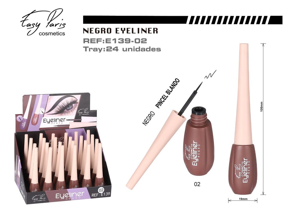 Eyeliner líquido negro con pincel clásico - 24 unidades