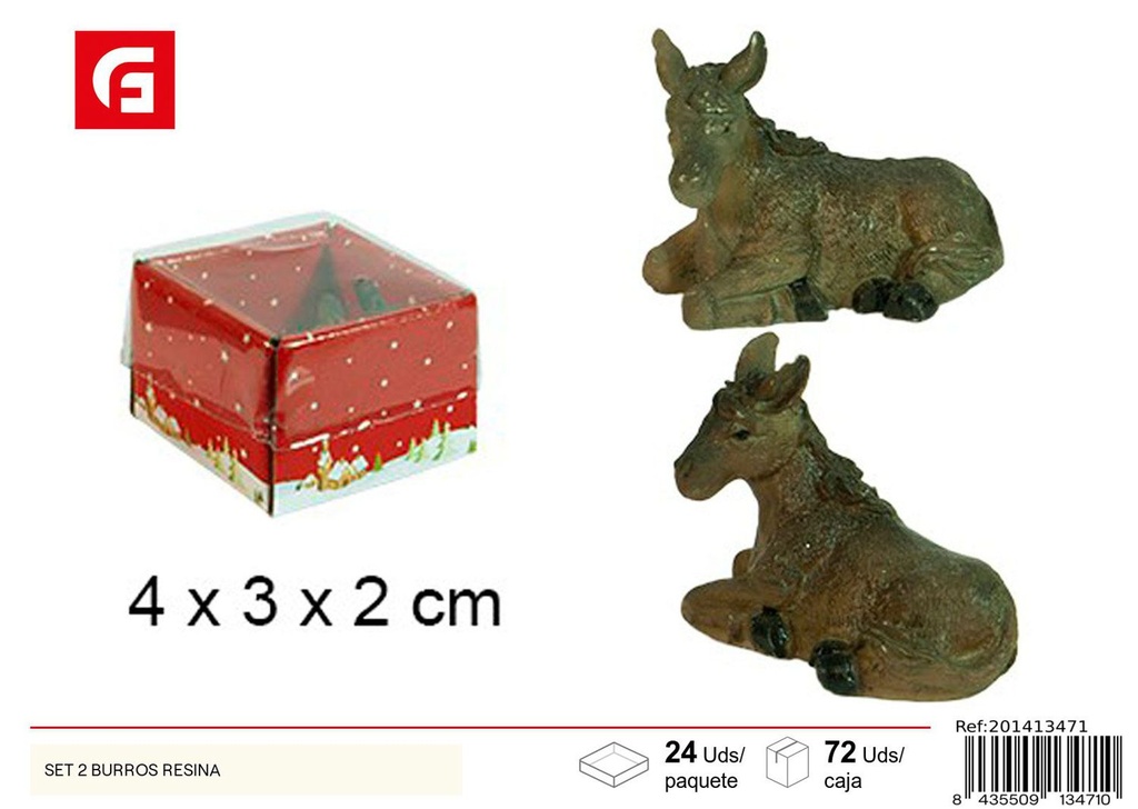 Set de 2 burros de resina - Figuras de belén navideñas