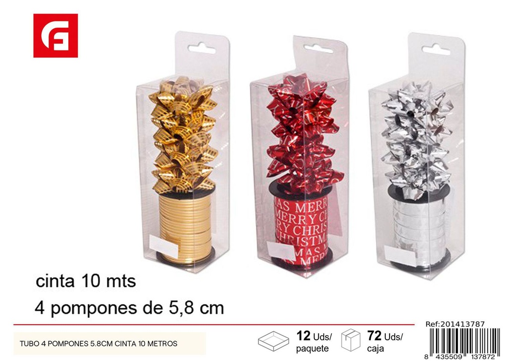 Cinta de regalo pompón 10 metros - Decoración navideña