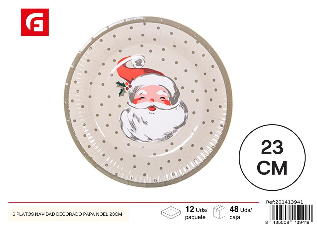 Platos de navidad decorados de Papa Noel 6 unidades 23 cm - Artículos de navidad