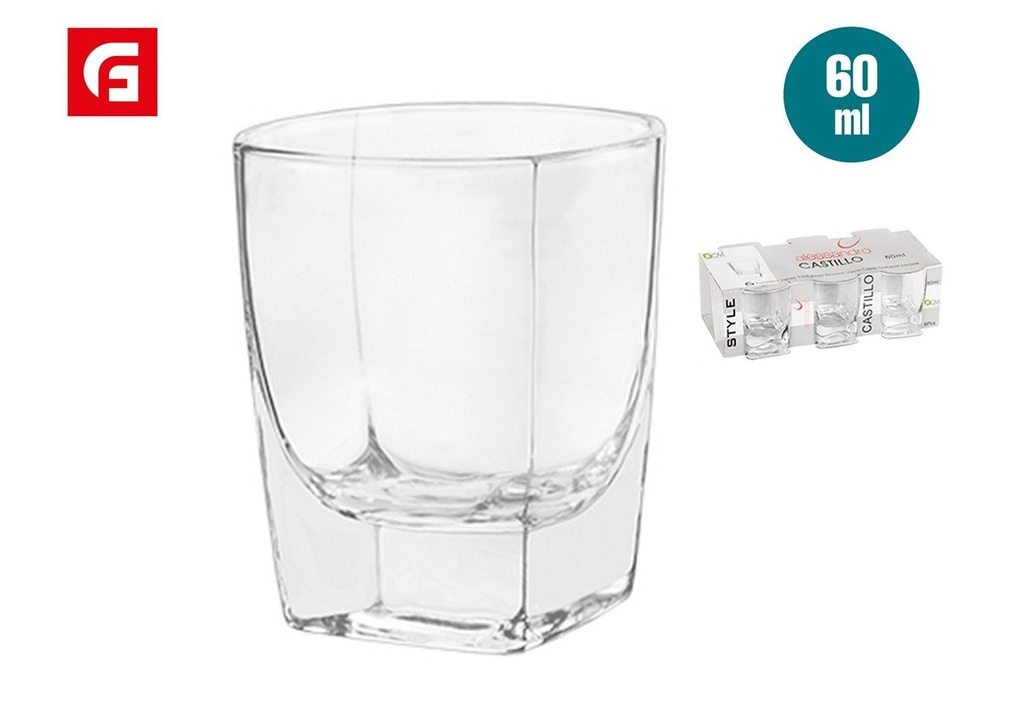Vaso de cristal pack de 6 chupitos Castillo 60ml - Vasos de vidrio y artículos de bar