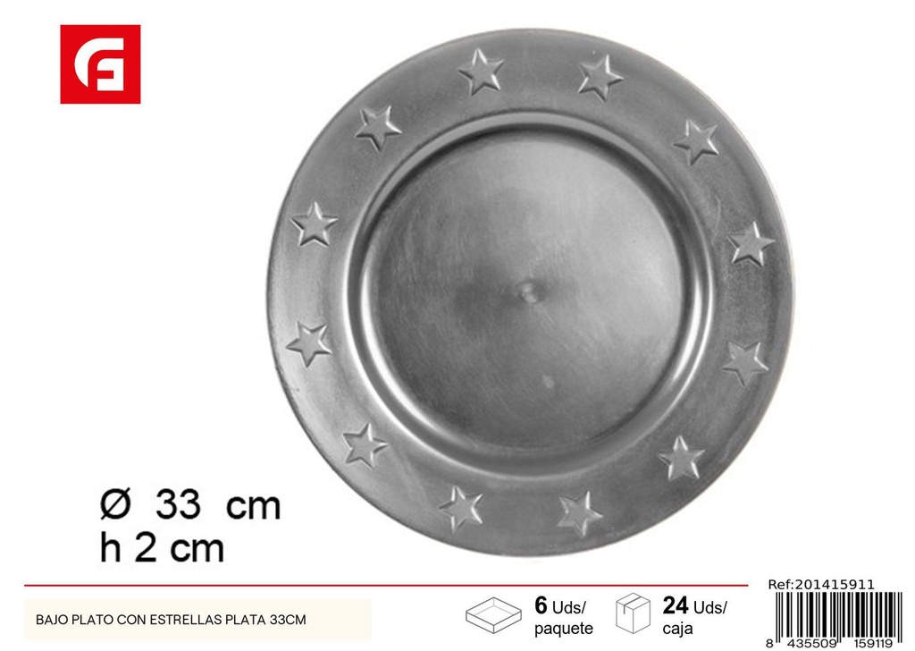 Bajo plato con estrellas plateadas 33cm - Manteles y decoración de mesa