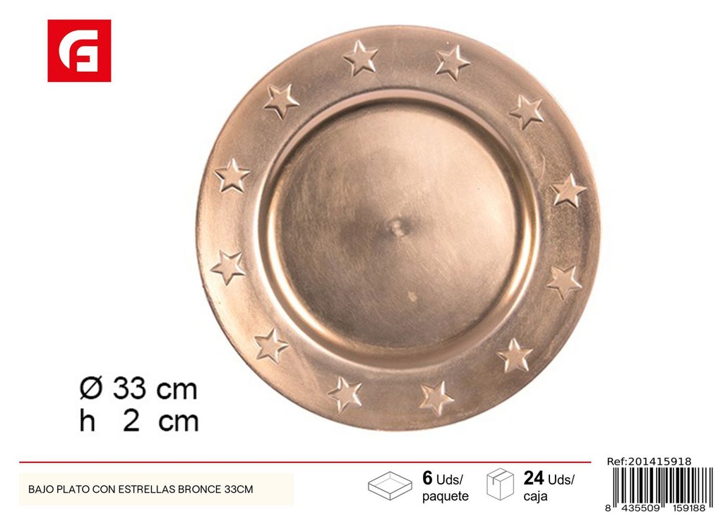 Bajo plato con estrellas bronces 33cm - Manteles y decoración de mesa