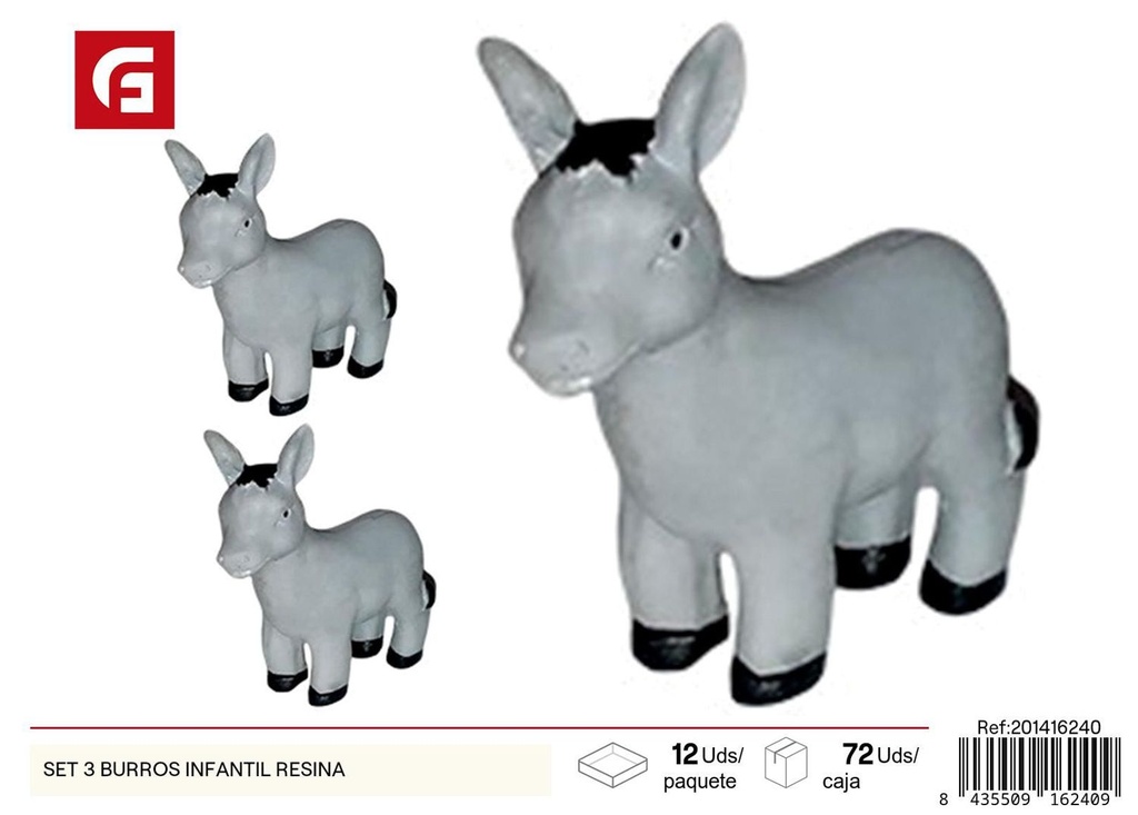 Set de 3 burros de resina infantil - Decoración navideña