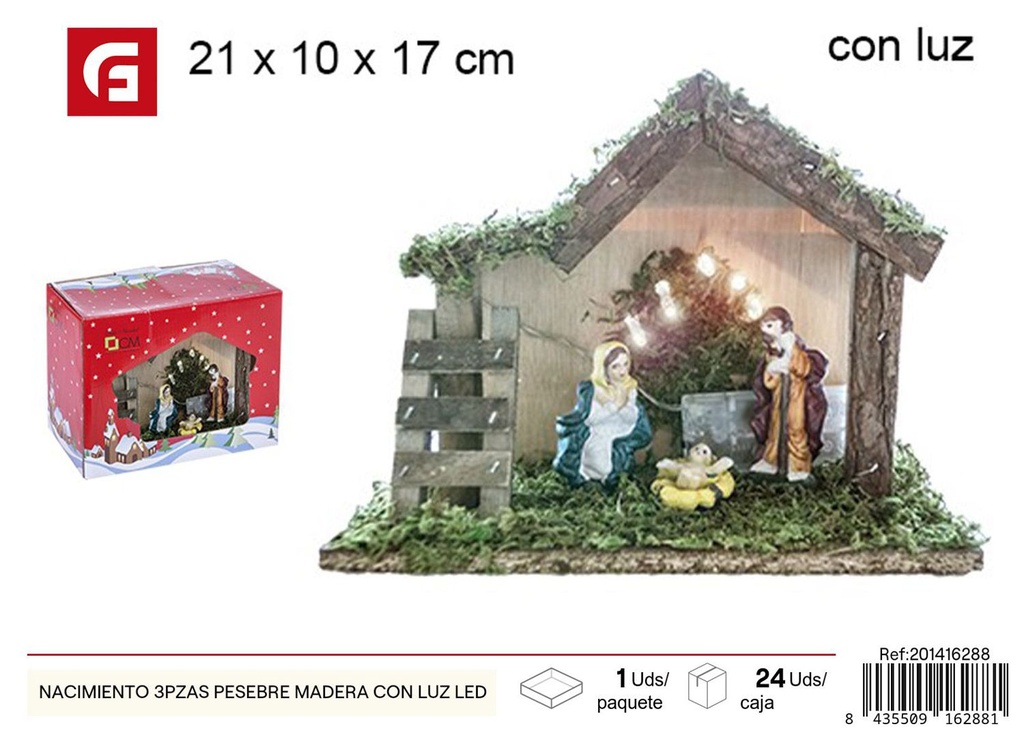 Nacimiento en madera con luz LED - Decoración navideña