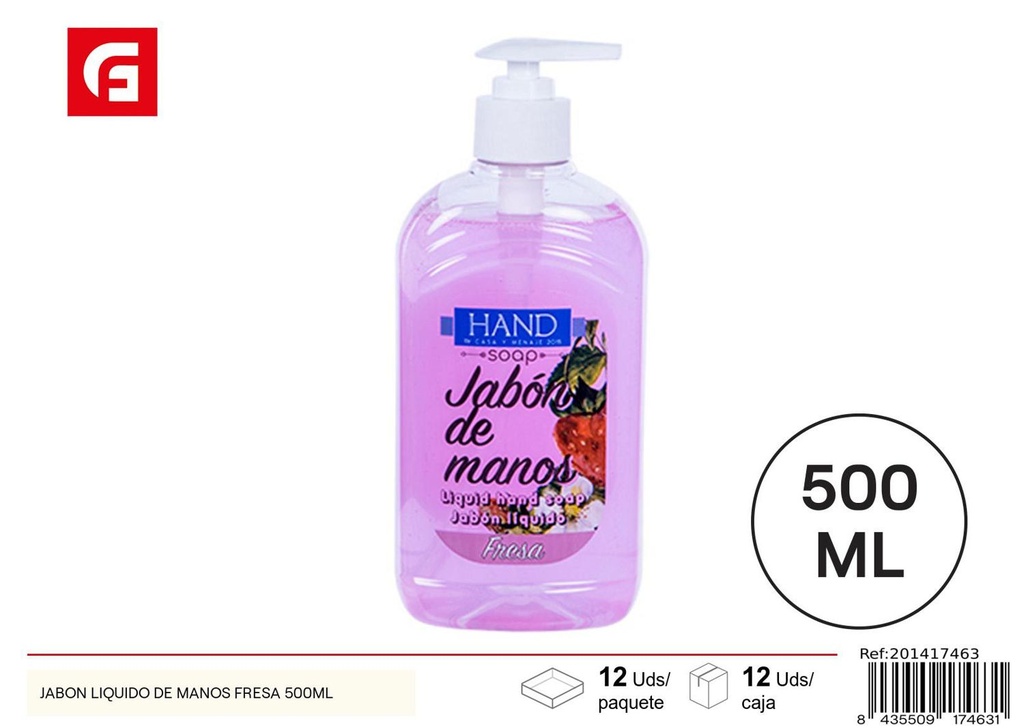 Jabón líquido de manos fragancia fresa 500ml para higiene personal