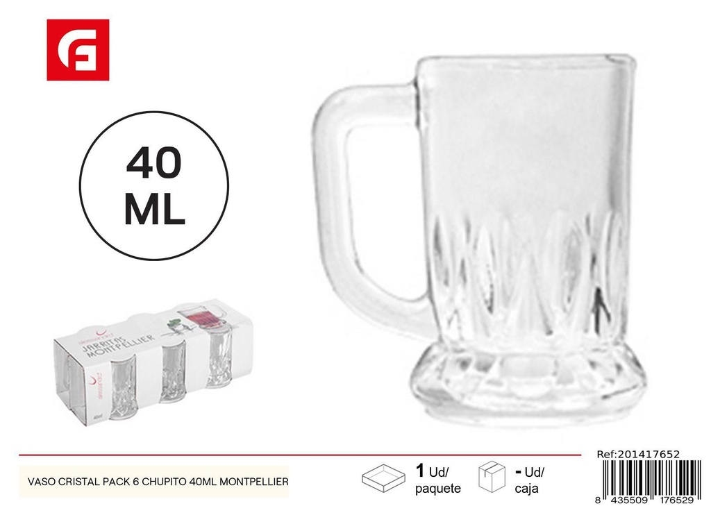 Pack de 6 vasos de cristal 40 ml MONTPELLIER - Cristalería para fiestas