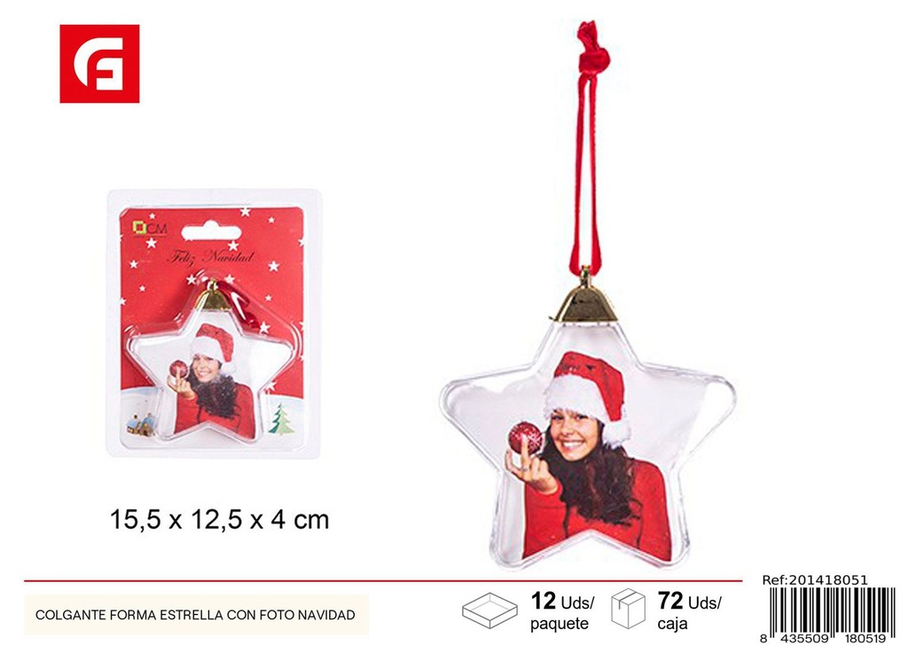 Colgante forma estrella con foto Navidad - Adornos navideños