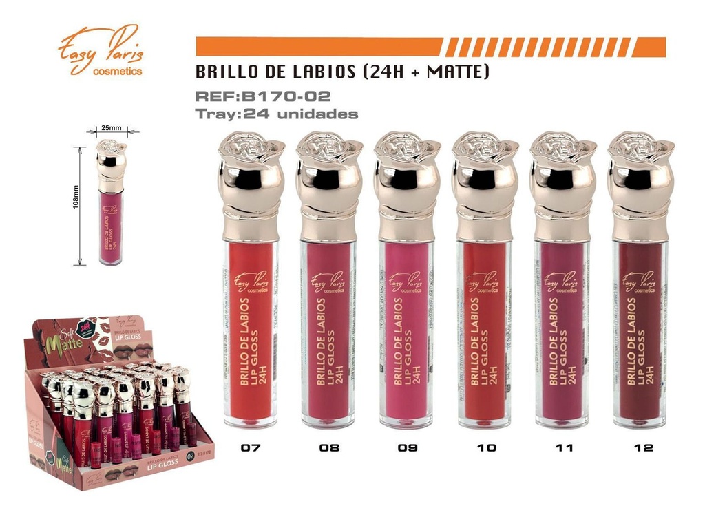 Brillo labial 24H mate 24 unidades - Maquillaje labial