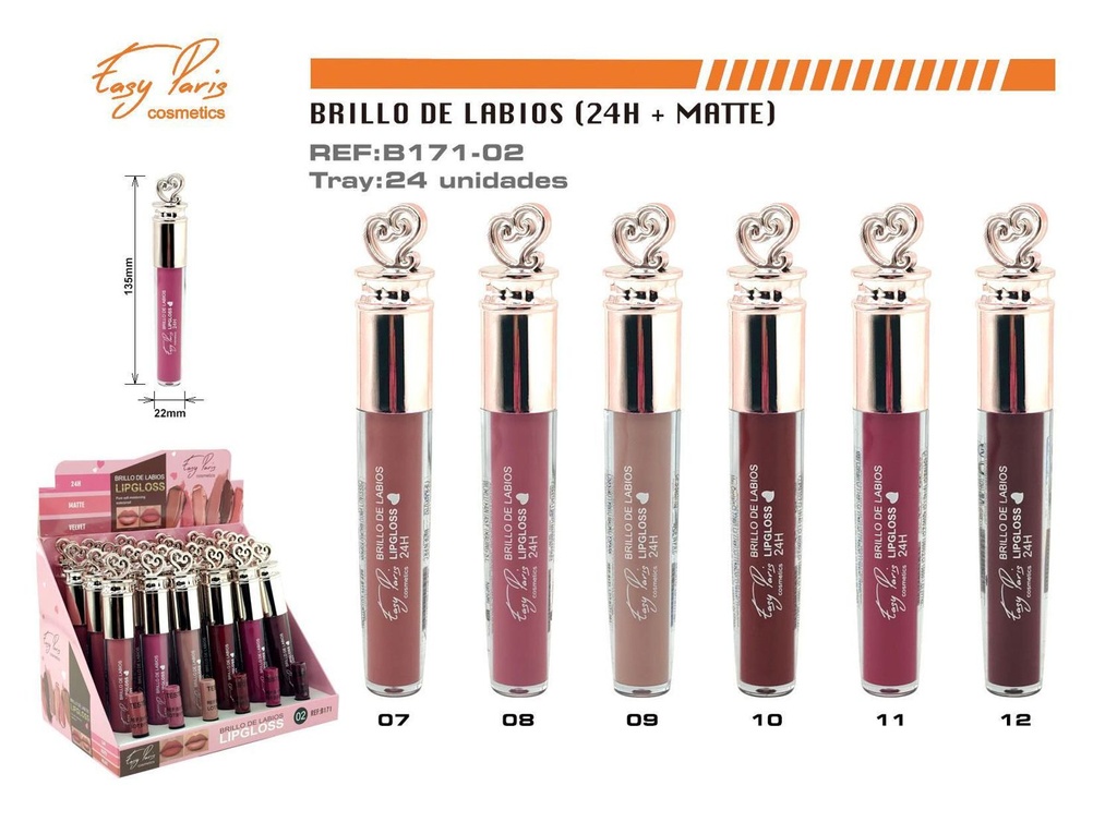 Brillo labial terciopelo mate 24H 24 unidades - Maquillaje labial