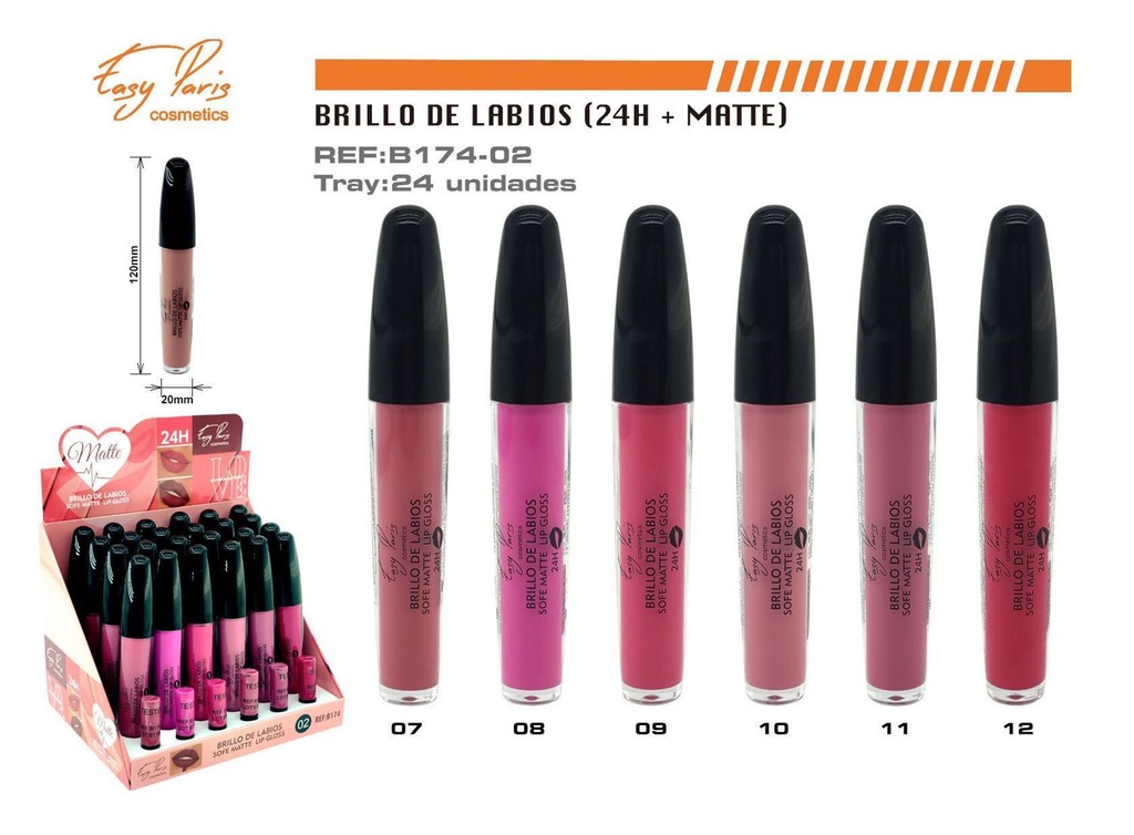 Brillo labial 24H mate 24 unidades - Maquillaje labial