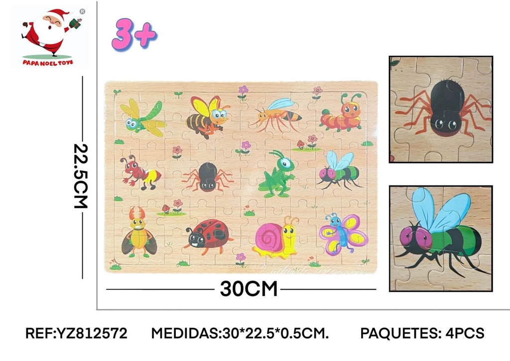 Puzzle de madera con diseño de insectos para desarrollo cognitivo