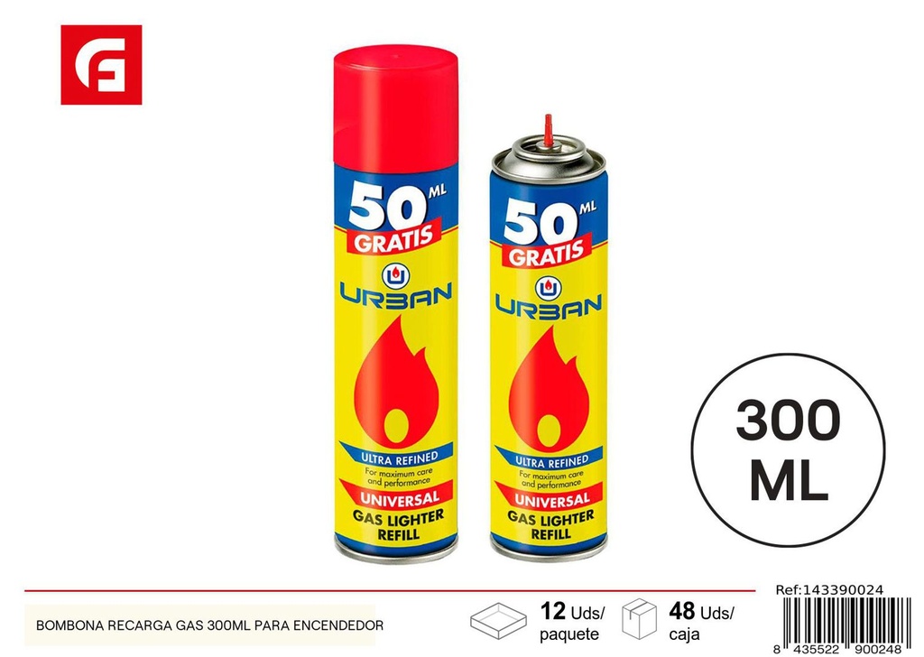 Bombona de recarga de gas 300ML - Artículos de fumador