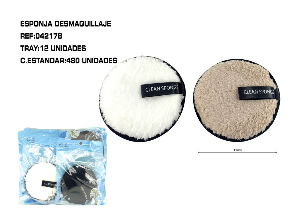 Esponja desmaquillante 11 cm 12/U - Cosméticos