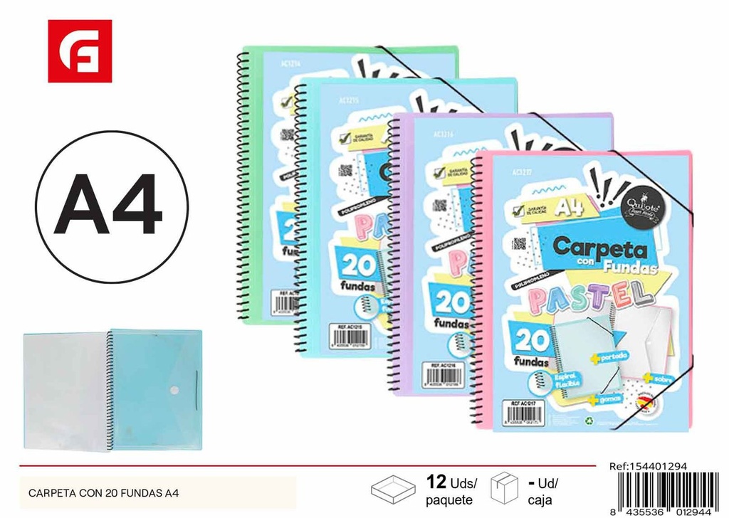 Carpeta con 20 fundas A4 - Material de oficina