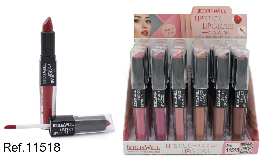 Dúo de bálsamo labial y lipgloss Leticia Well 24 unidades - Cosméticos y belleza