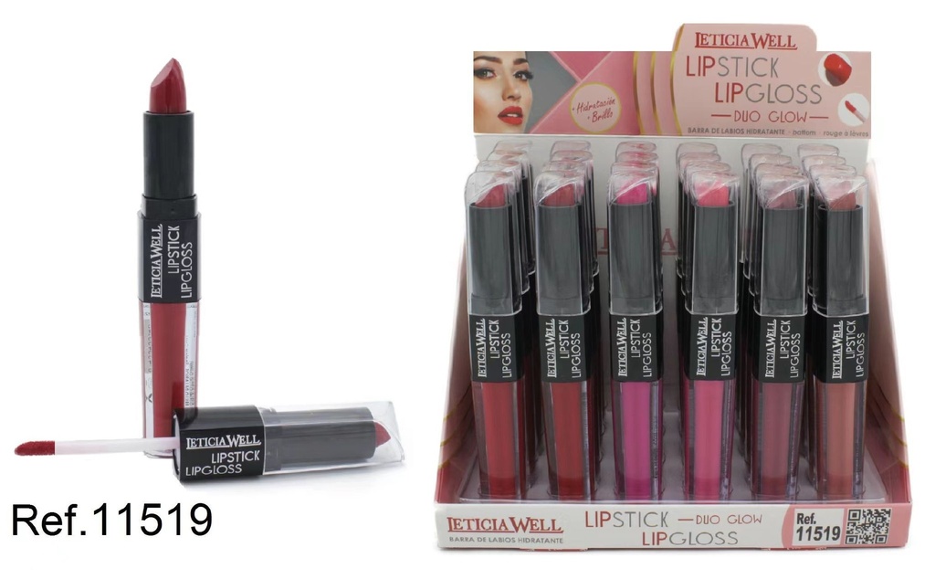 Dúo de bálsamo labial y lipgloss Leticia Well 24 unidades - Cosméticos y belleza