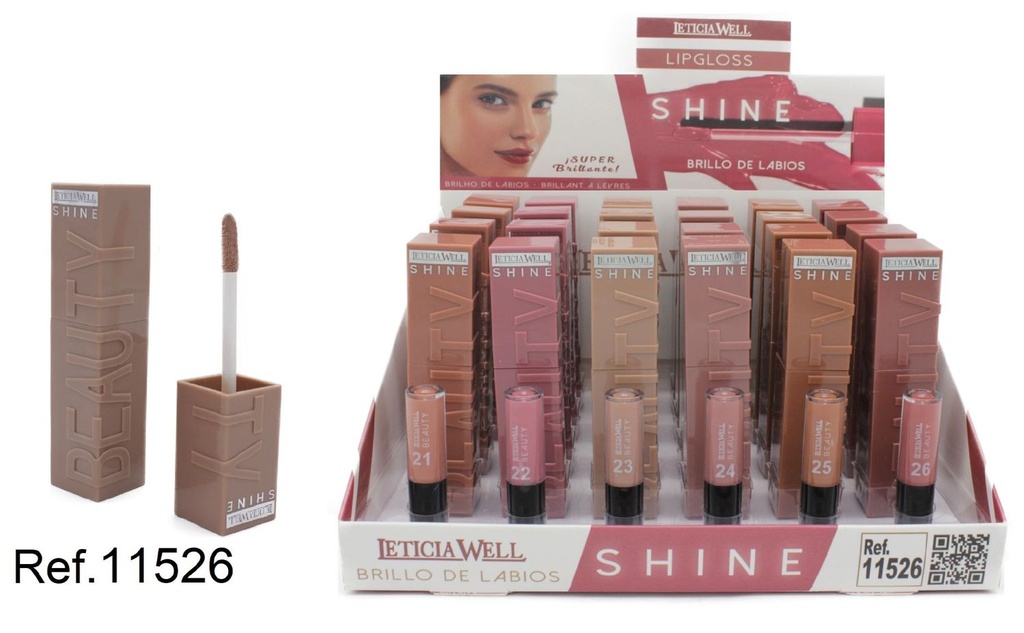 Lip gloss cuadrado Beau Shine 24/u 11526 para un brillo deslumbrante